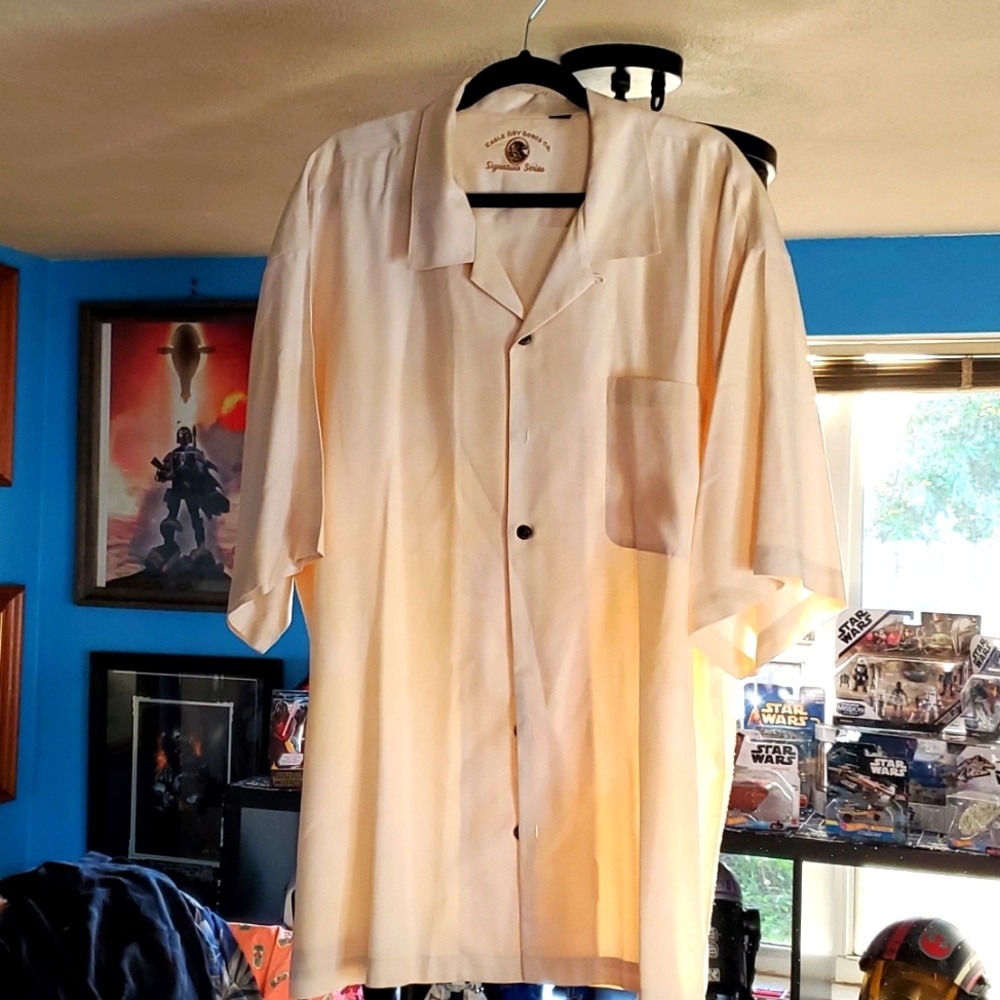 Silk tropical print button-down shirt
